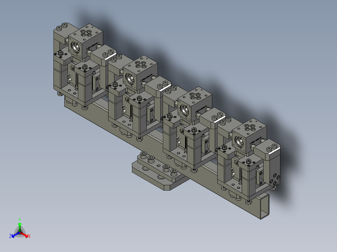 电磁阀阀体一拖四抓手正等轴测图