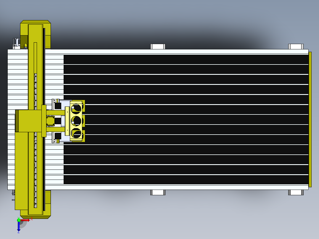 气缸三头换刀雕刻机俯视图