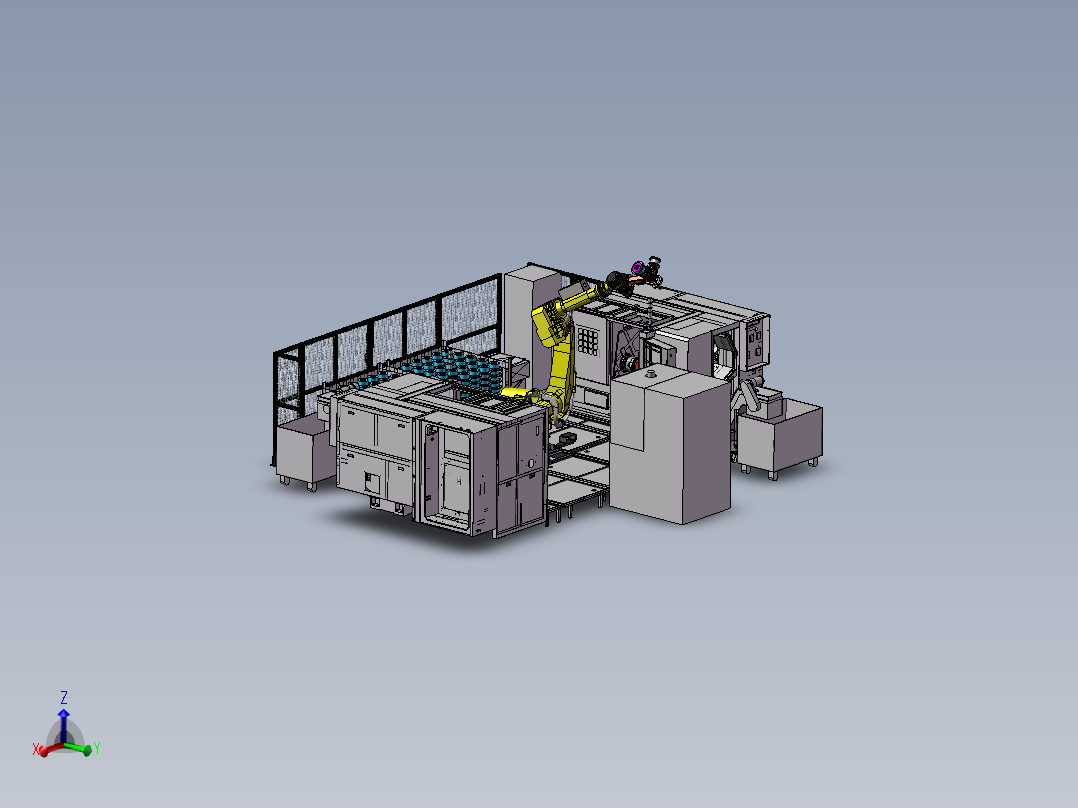 数控车床轴类零件自动加工3d图 机器人自动上下料码垛3d模型方案