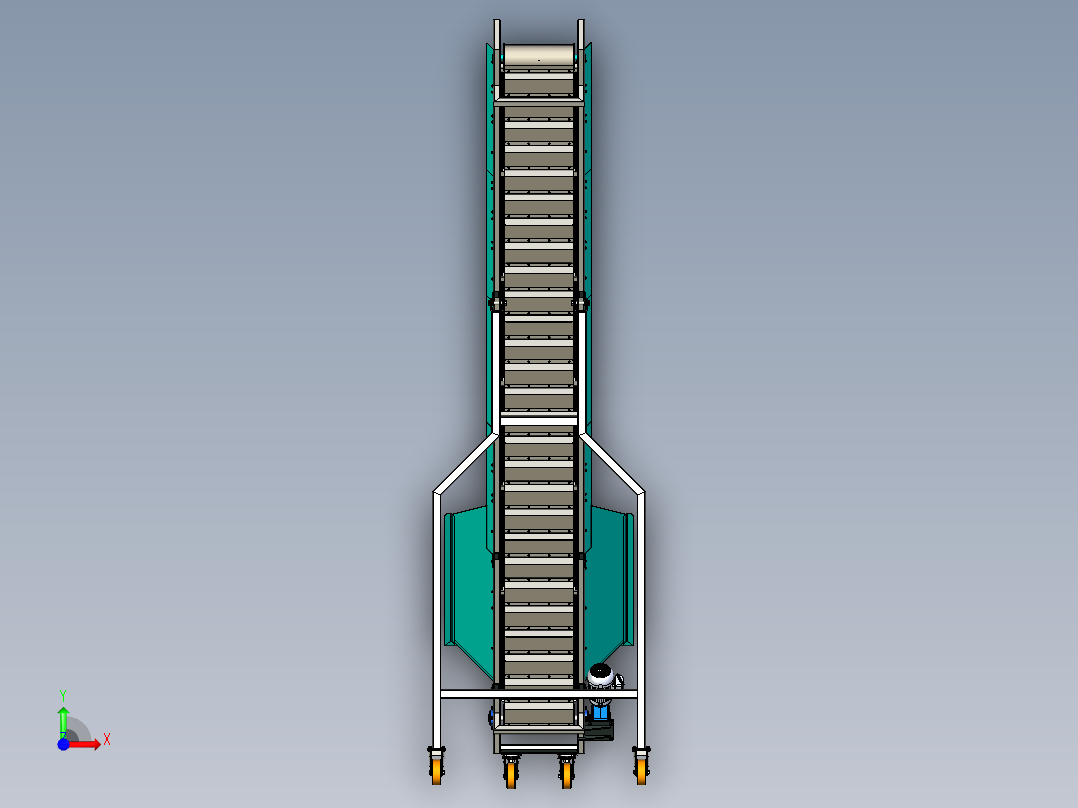 Inclined Conveyor Belt with Flight带刮板的倾斜输送带前视图