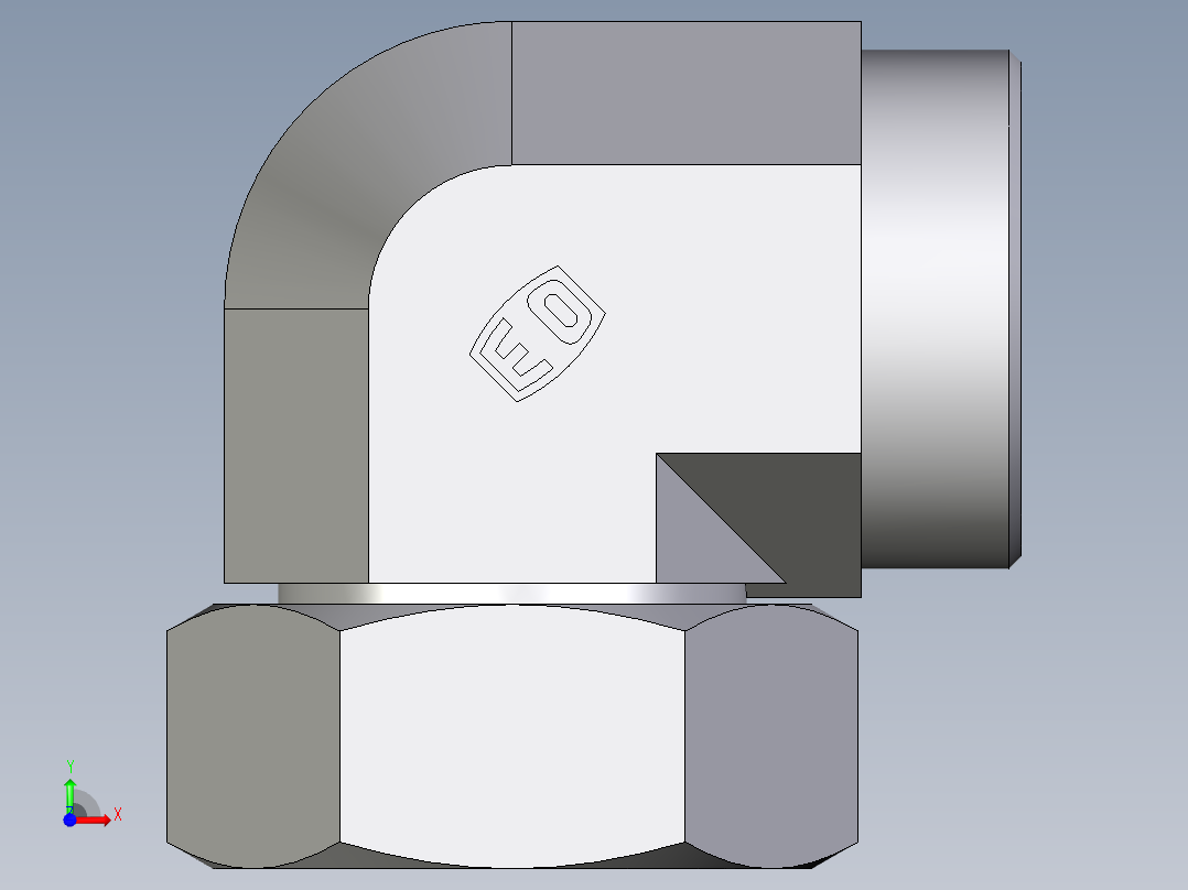 卡套式工业通用硬管接头EO_Swivel_nut_elbow_EW42LOMD71前视图