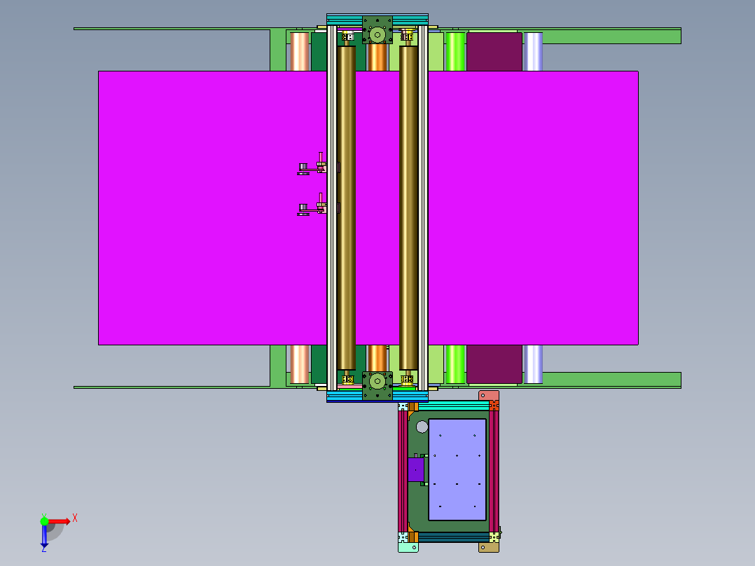 彩铝板辊涂产线的喷码系统俯视图