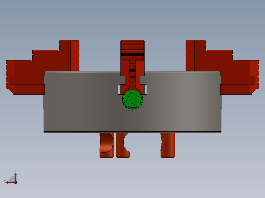 4-jaw-chuck四爪卡盘机构3D图纸 Solidworks设计后视图