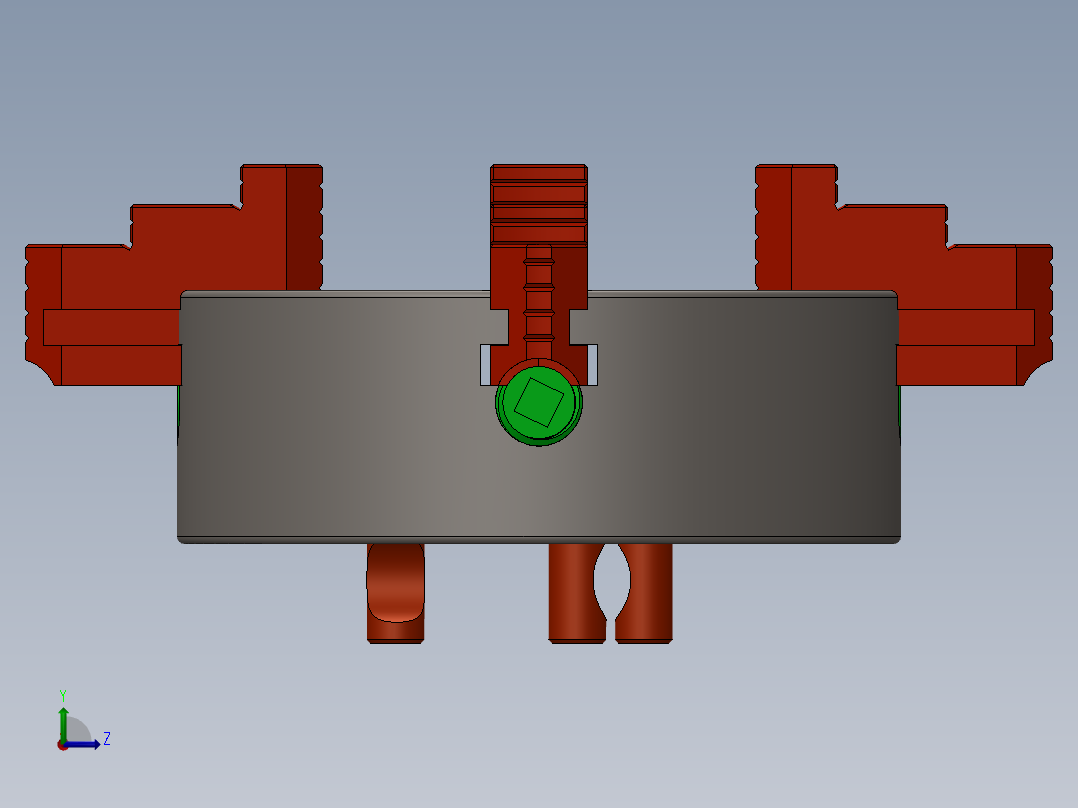 4-jaw-chuck四爪卡盘机构3D图纸 Solidworks设计左视图