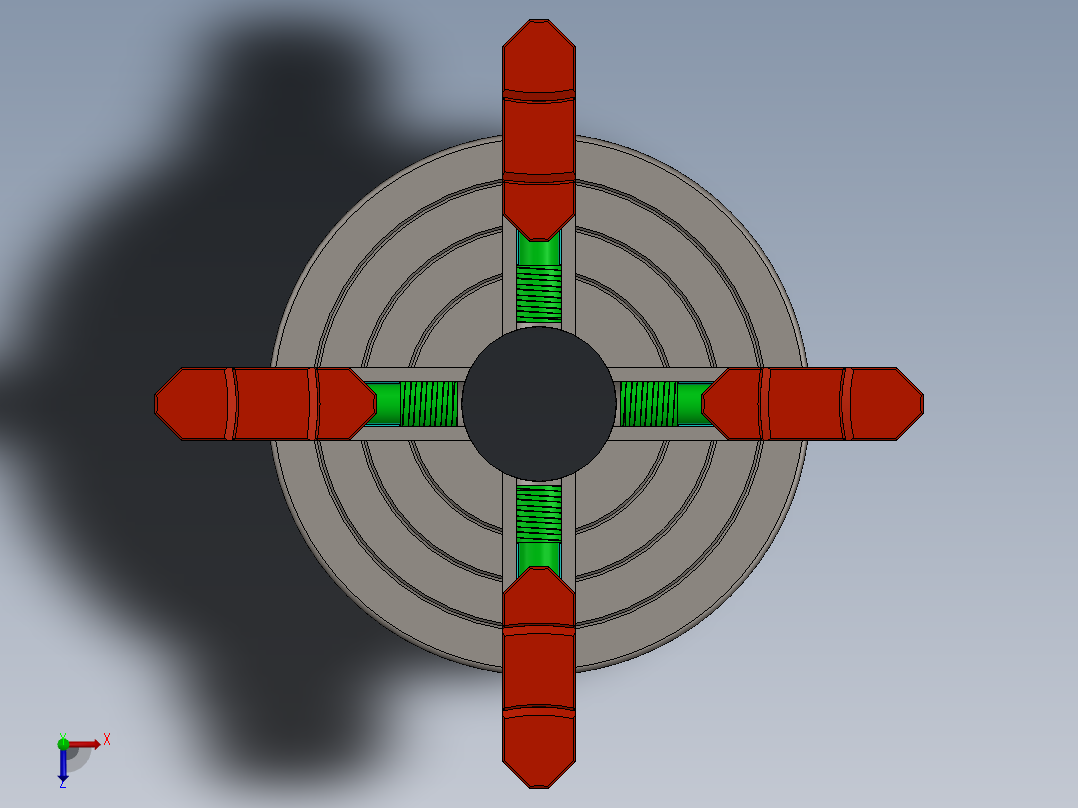 4-jaw-chuck四爪卡盘机构3D图纸 Solidworks设计俯视图