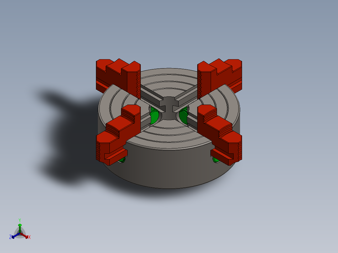4-jaw-chuck四爪卡盘机构3D图纸 Solidworks设计正等轴测图