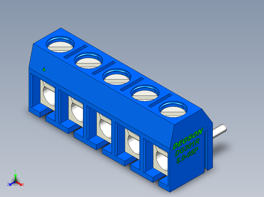 DEGSON DG301 系列 5.0mm 接线端子-DG301R-5.0-05P-12-00AH正等轴测图