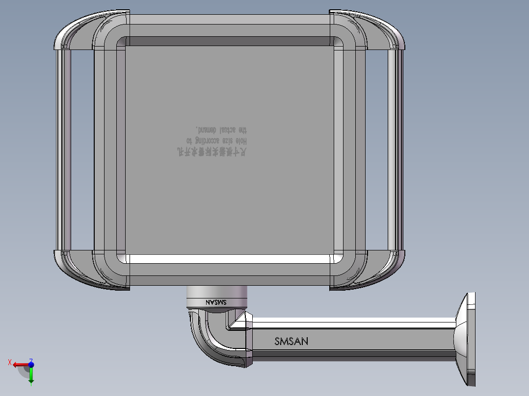 向上固定底座+90度箱体连接器+控制箱前视图