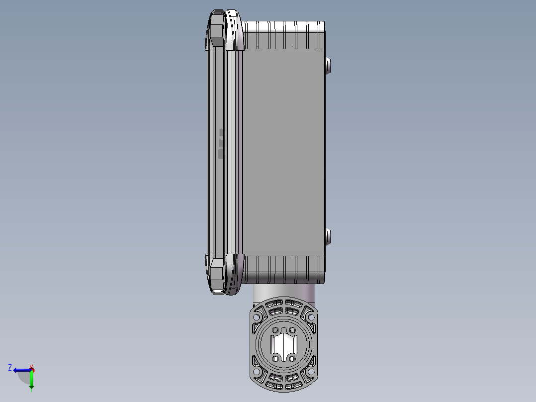 向上固定底座+90度箱体连接器+控制箱右视图