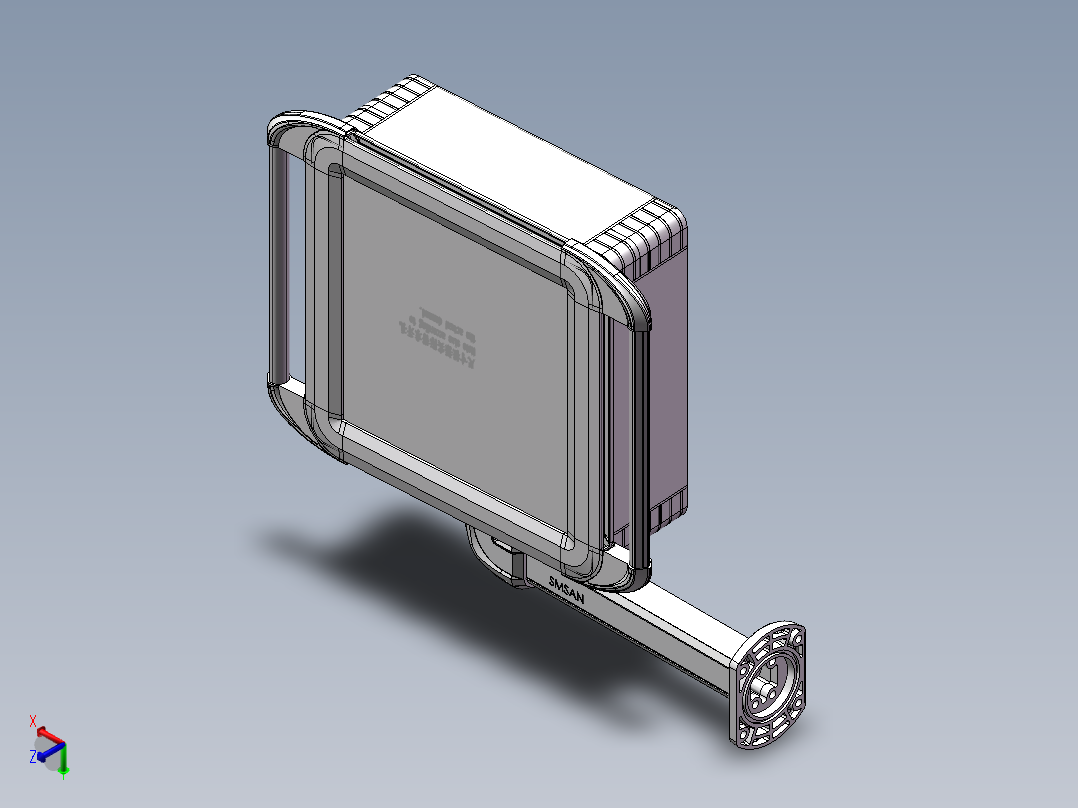向上固定底座+90度箱体连接器+控制箱正等轴测图