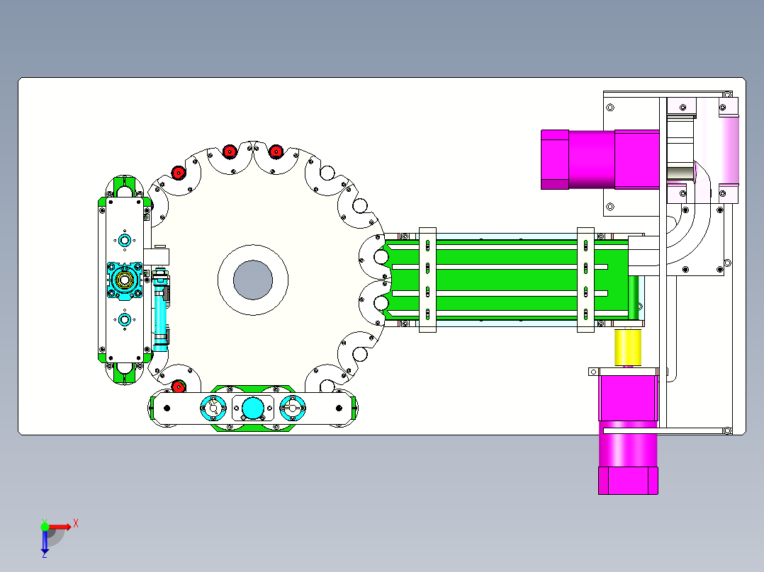 金属片压入轮圆筒设备俯视图