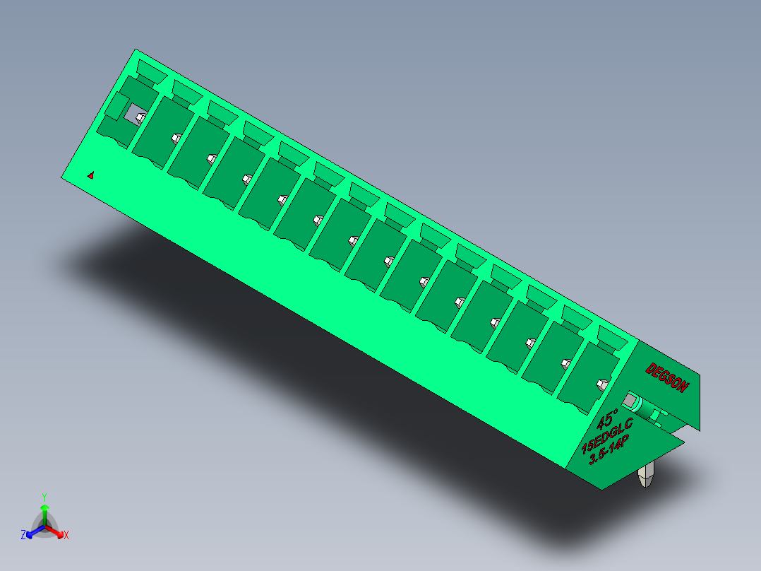 DEGSON 15EDG 系列 3.5mm 插拔式接线端子 FullPack-15EDGLC-3.5-14P-14-00AH正等轴测图