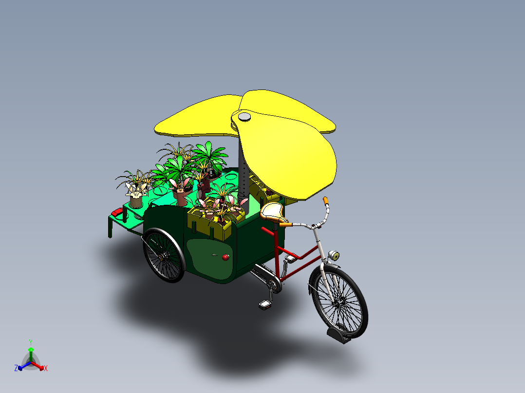 植物花卉三轮车--sw正等轴测图