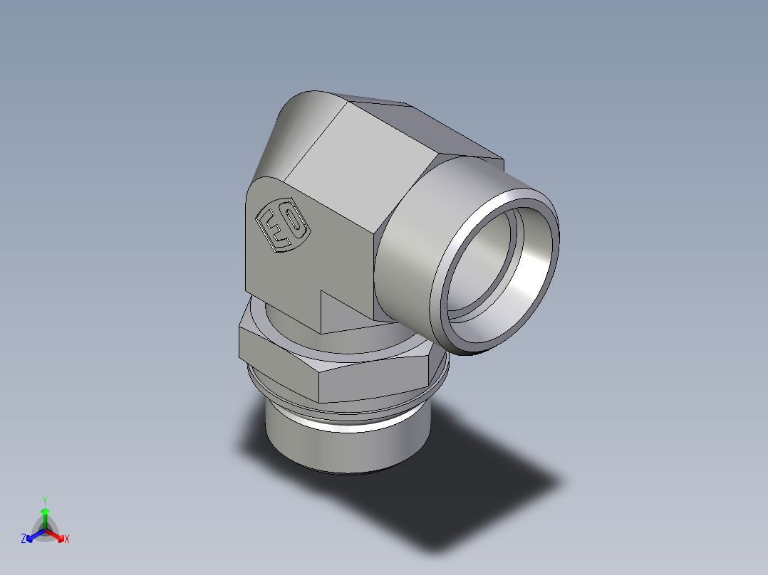 卡套式工业通用硬管接头EO_Adjustable_Locknut_elbow_WEE22LM27X2OROMDCF正等轴测图