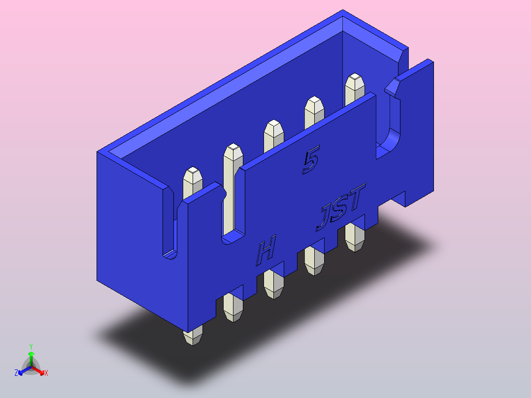 连接器蓝色JST XH 5针2.54 mm正等轴测图