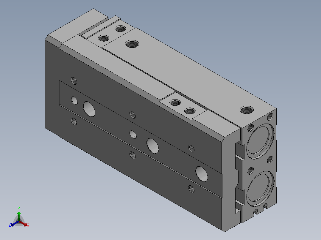 滑台气缸HLQ25X75S正等轴测图