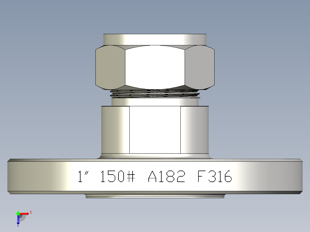 不锈钢ANSI法兰适配器，1英寸。世伟洛克卡套管接头，NPS 1英寸俯视图