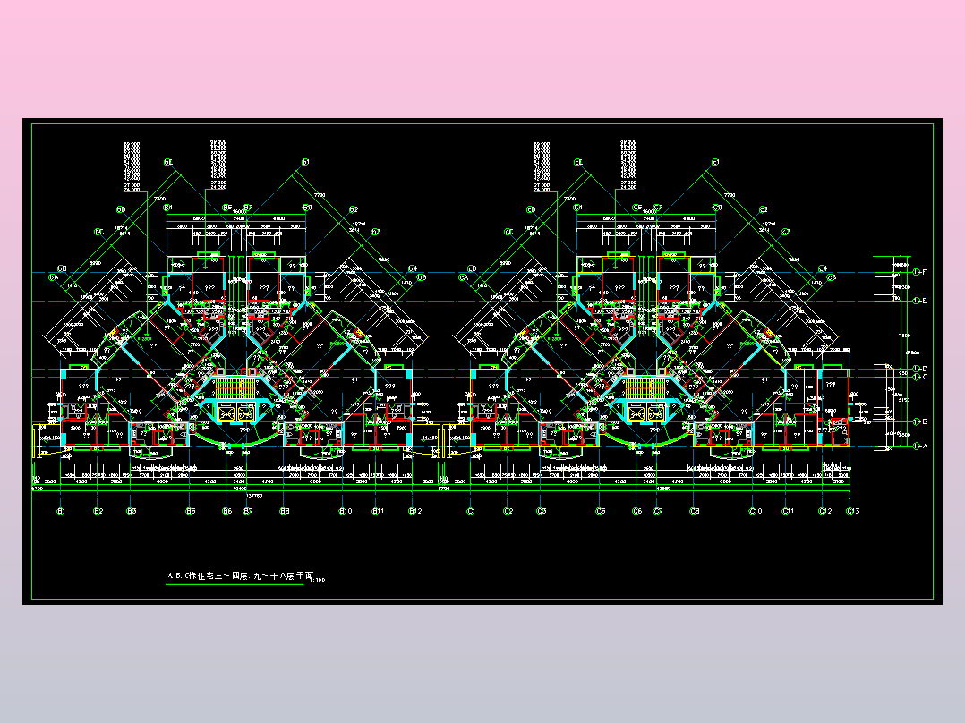 A、B、C住宅三~四、九~十八层平面图