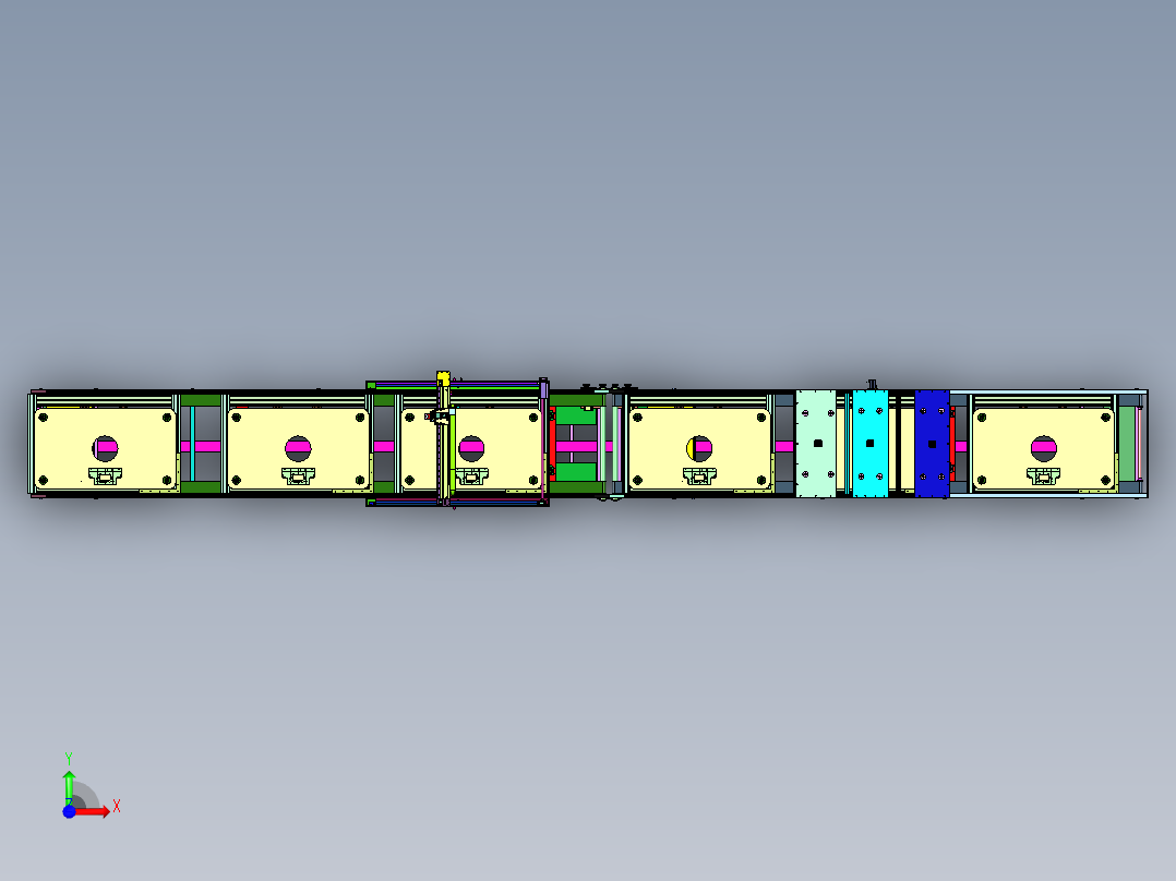工装板式涂胶压紧合装线前视图