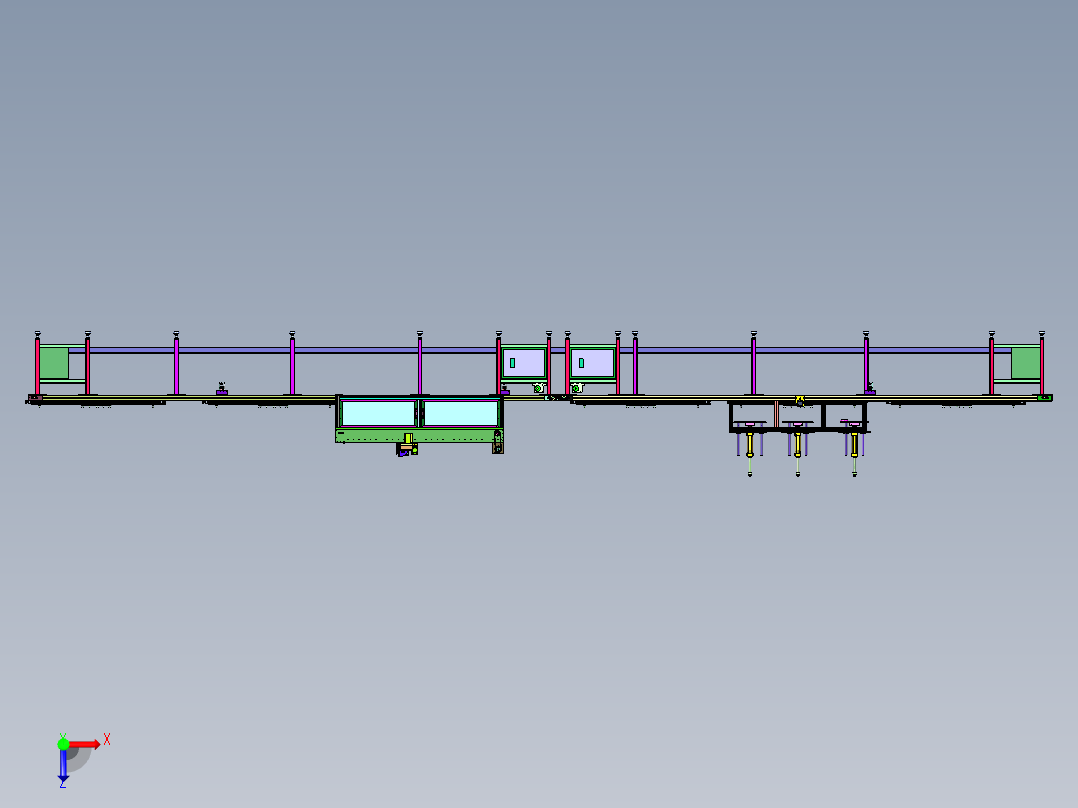 工装板式涂胶压紧合装线俯视图