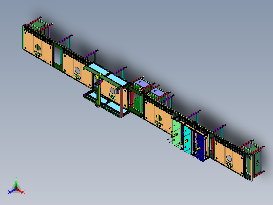 工装板式涂胶压紧合装线正等轴测图