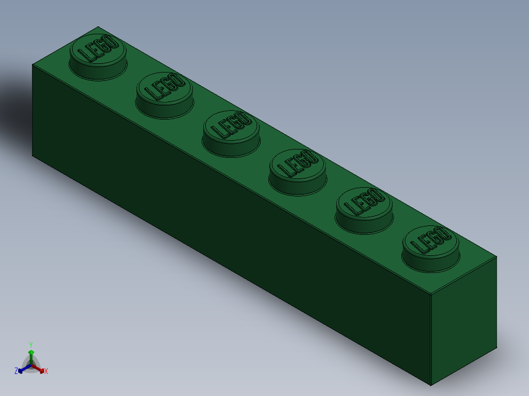 乐高套装 4421基本积木-4111844 - 3009 Dark Green Brick 1 x 6.SLDPRT正等轴测图