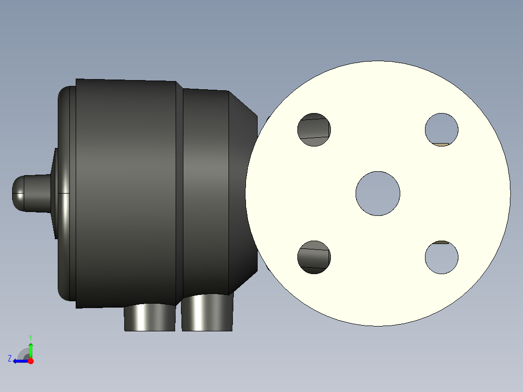 7DKOMCP NC 气动隔膜阀常闭，固定法兰钻孔PN10 16。面对面根据EN 558-1 PP-H右视图