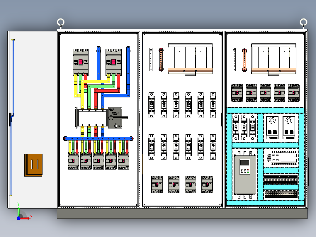 三柜组装双电源CDQ1S刀开关软启动plc控制柜 55892前视图