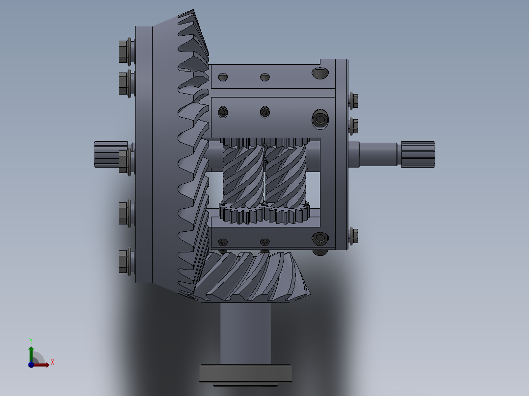 托森差速器设计三维二维，扭矩感应式限滑差速器设计前视图