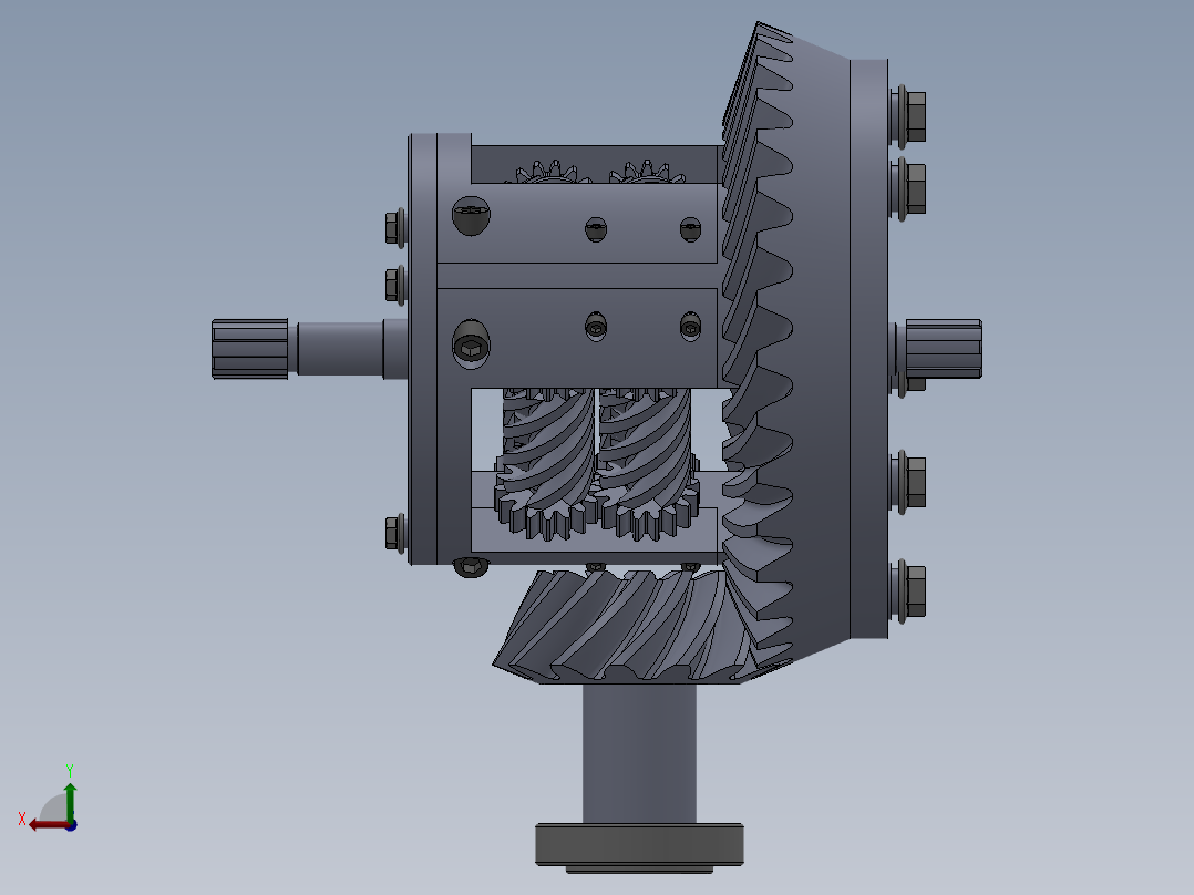 托森差速器设计三维二维，扭矩感应式限滑差速器设计后视图