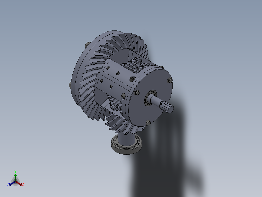 托森差速器设计三维二维，扭矩感应式限滑差速器设计正等轴测图