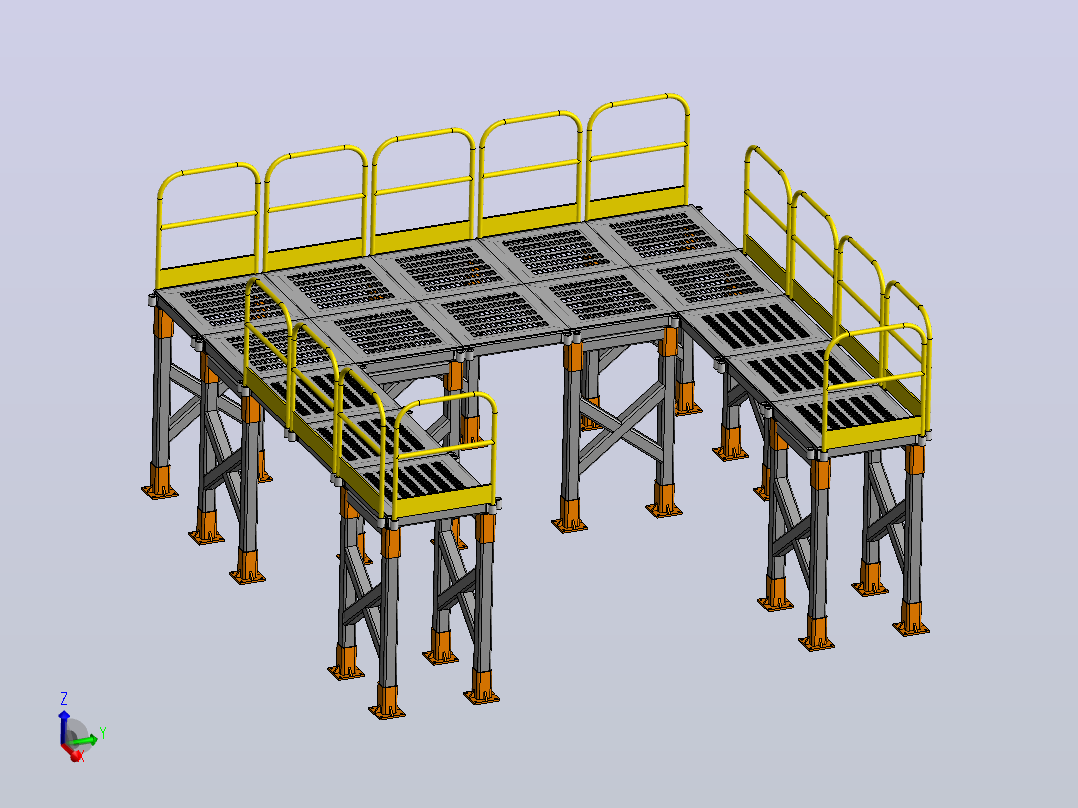 工业模块化钢结构平台3D图纸 Solidworks设计主视图