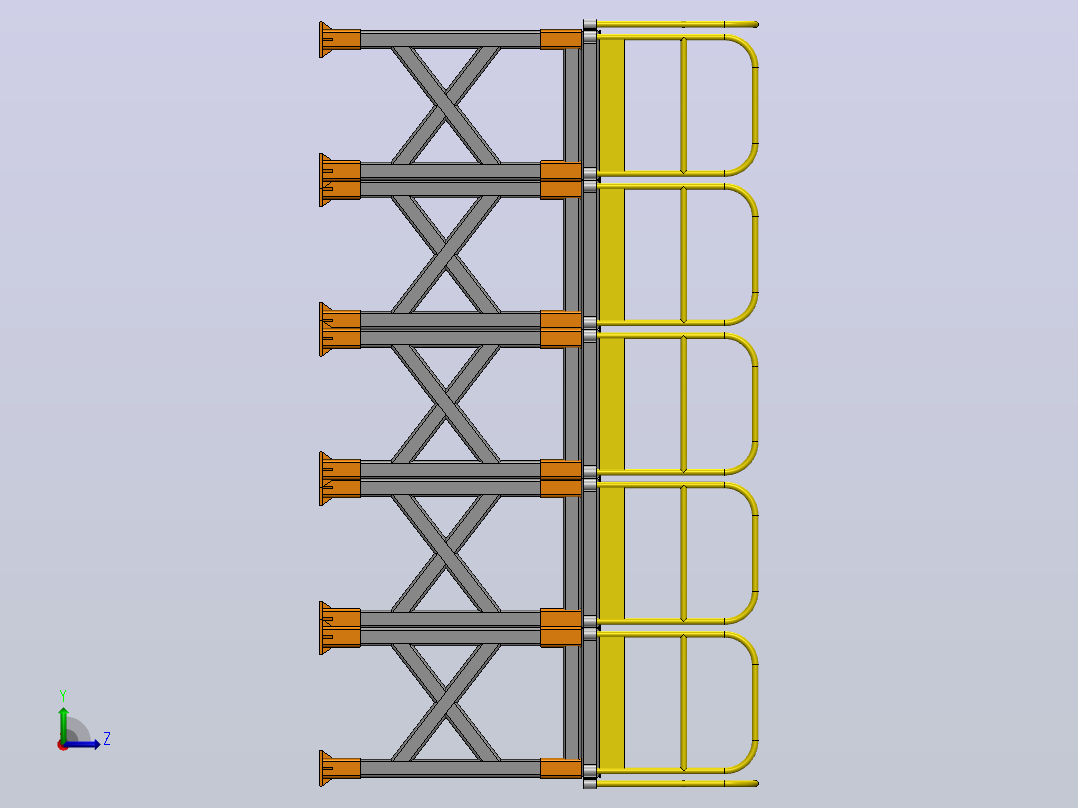 工业模块化钢结构平台3D图纸 Solidworks设计左视图