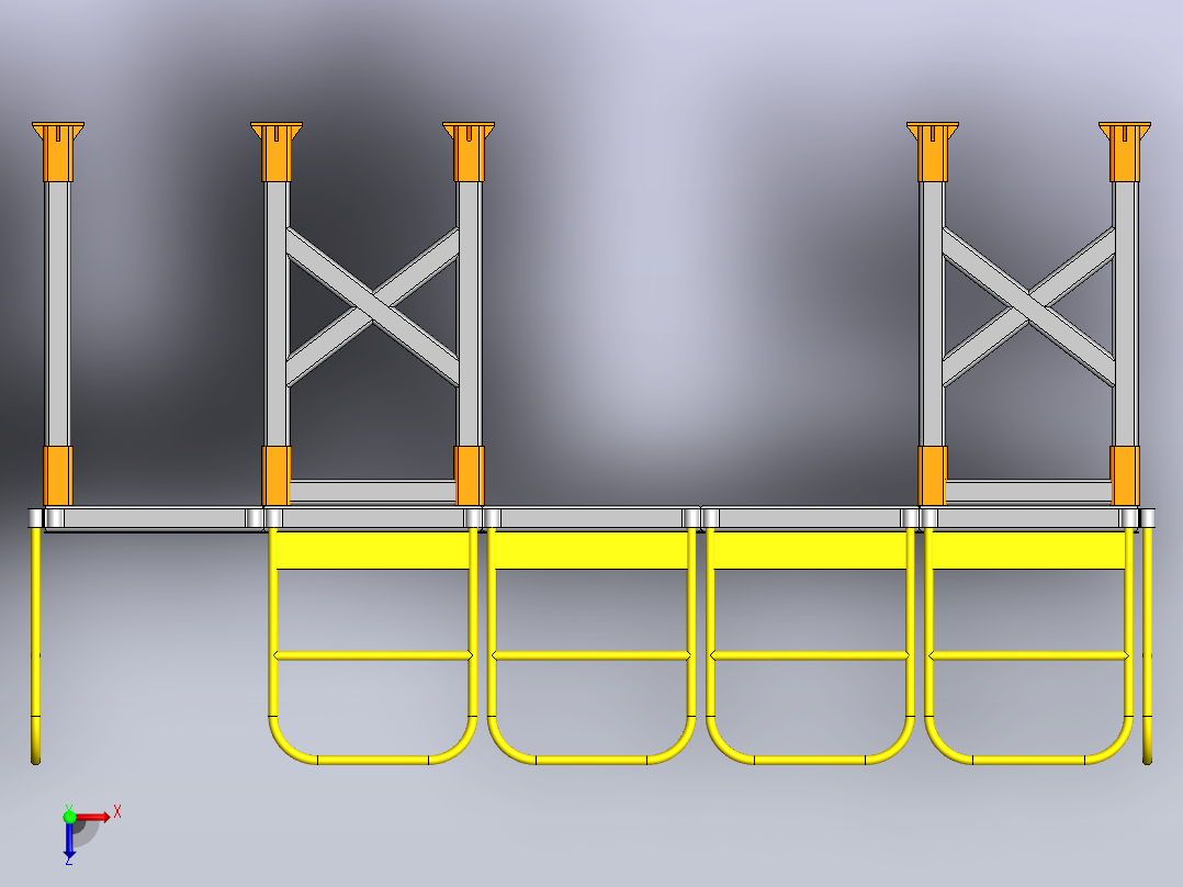 工业模块化钢结构平台3D图纸 Solidworks设计俯视图