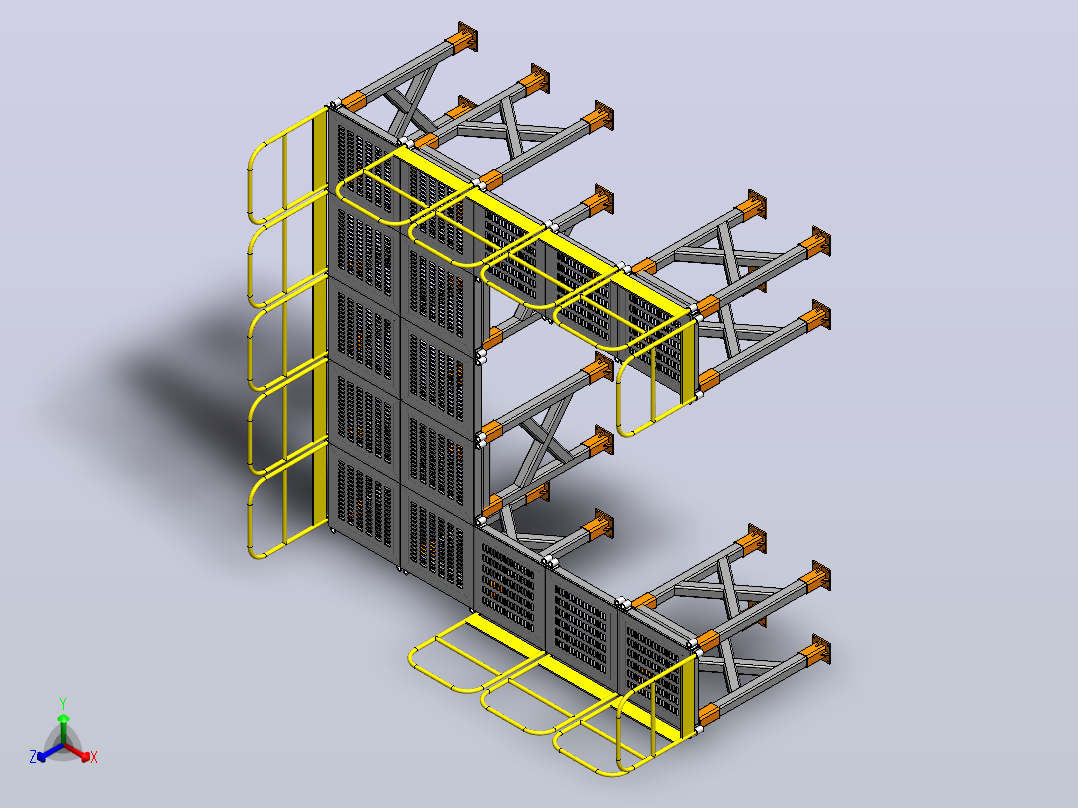 工业模块化钢结构平台3D图纸 Solidworks设计正等轴测图