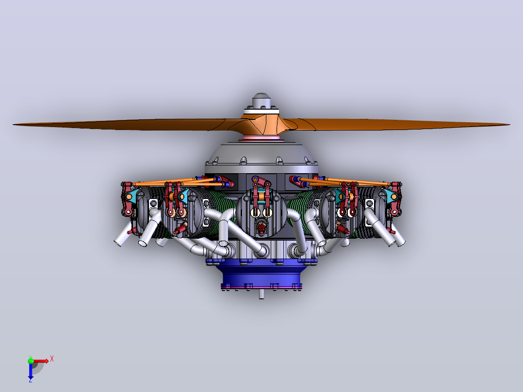 航空活塞发动机（九缸） 3D模型俯视图