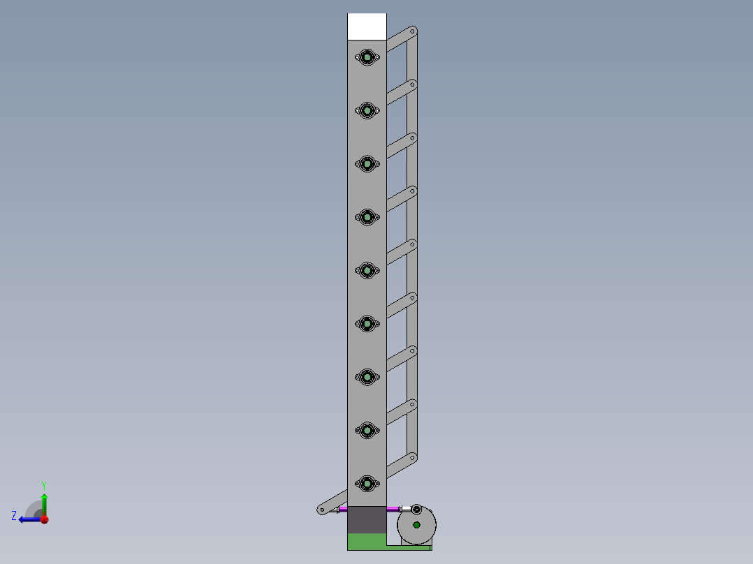 Q005-3000m3风机系统风门控制设备设计【三维SolidWorks】右视图