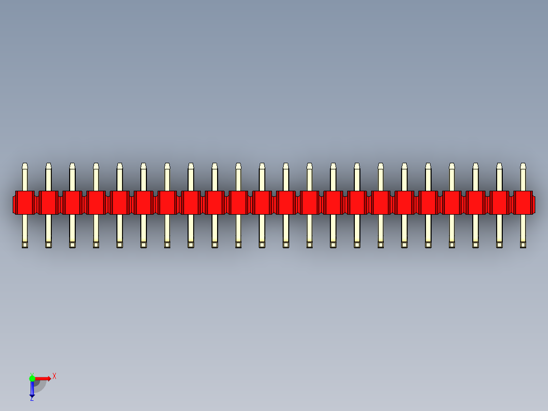 彩色公排针 100mil 2.54mm 系列-DS1022_red_22p_100mil_TypeU_rev1.0俯视图