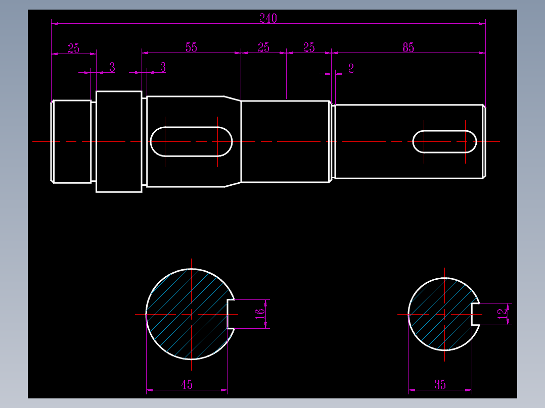CAD格式机械制图二维100例练习-33 阶梯轴二视图