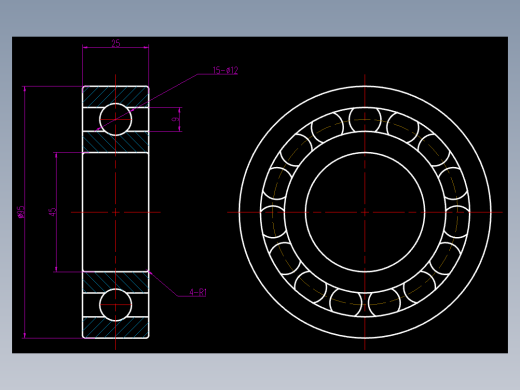 CAD格式机械制图二维100例练习-29 球轴承二视图