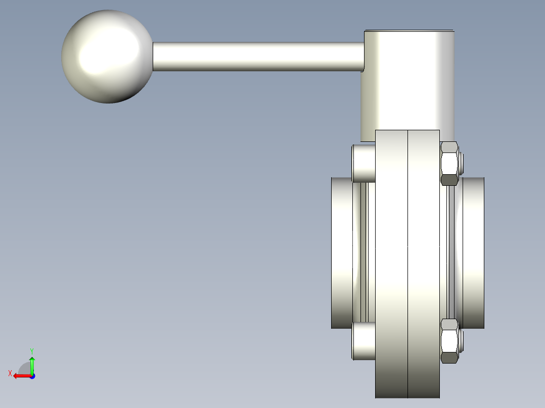 手动蝶阀后视图
