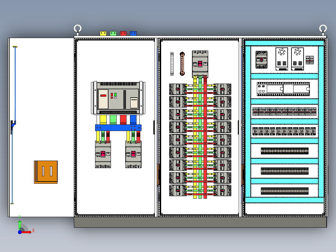 三柜组装万能断路器630A竖装plc控制柜 55331前视图