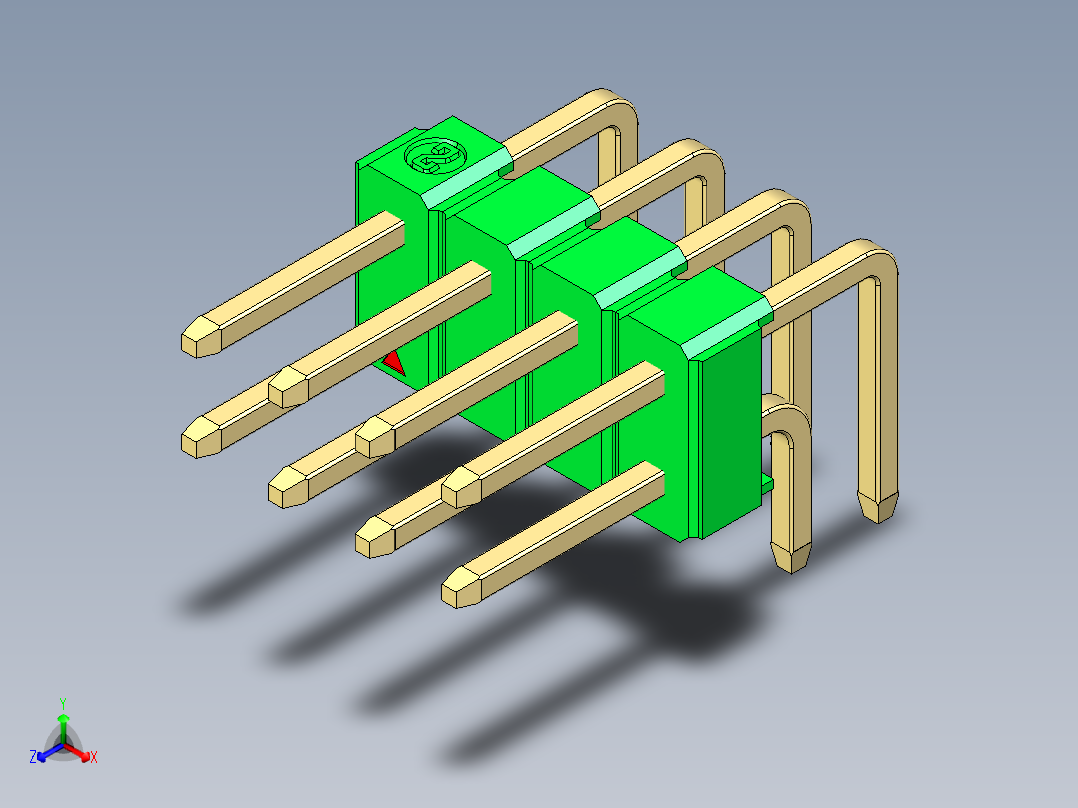 彩色公排针 100mil 2.54mm 系列-DS1022_green_2x04p_100mil_TypeD_rev1.0主视图