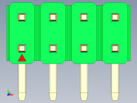 彩色公排针 100mil 2.54mm 系列-DS1022_green_2x04p_100mil_TypeD_rev1.0前视缩略图