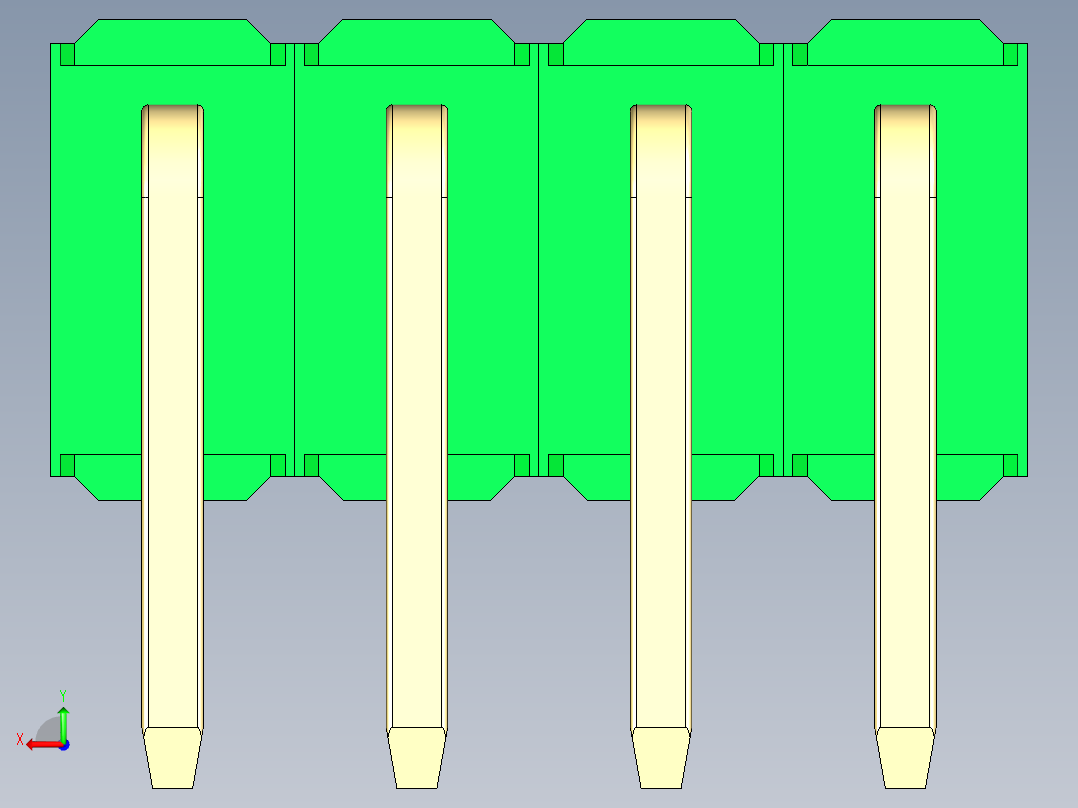 彩色公排针 100mil 2.54mm 系列-DS1022_green_2x04p_100mil_TypeD_rev1.0后视图