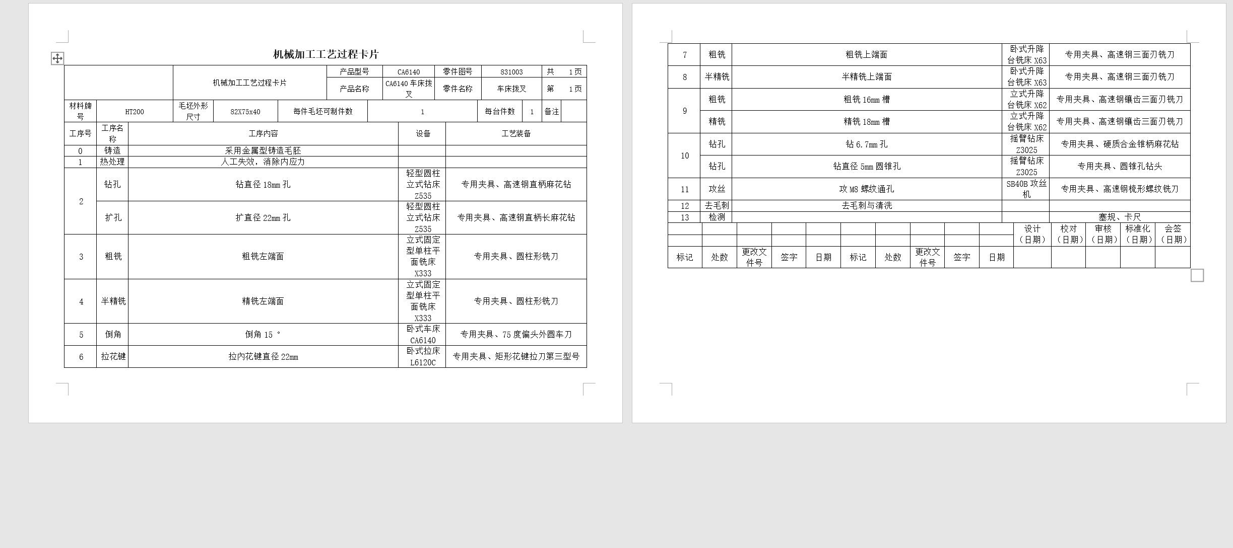 ca6140机床拨叉（831003）工艺及钻φ22花键底孔夹具设计【含三维SW】