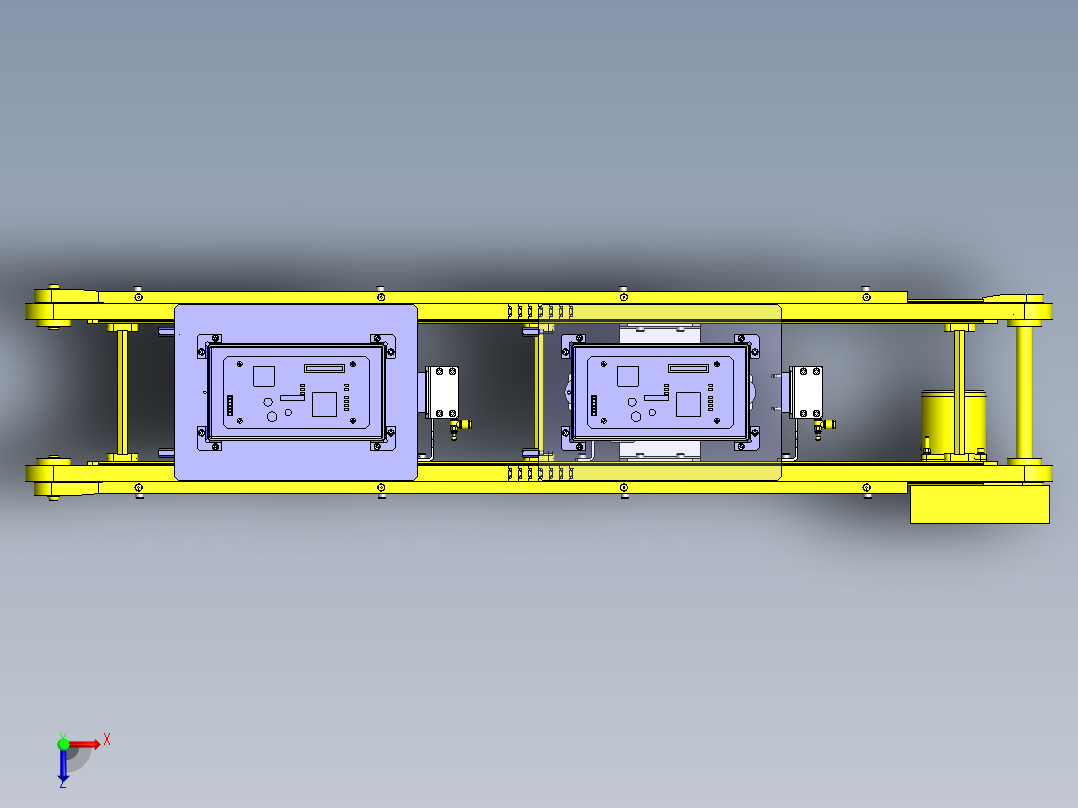托盘传送定位与挡块机构俯视图