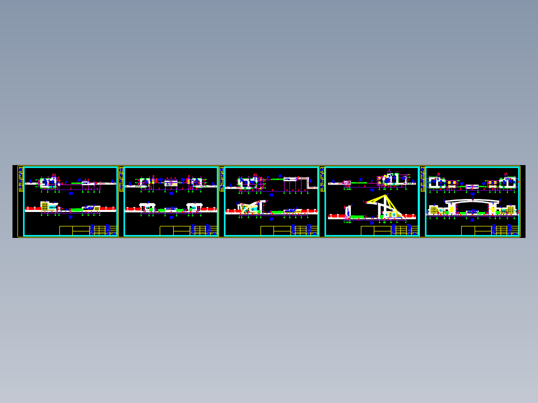 五种类型公司企业入口大门方案图纸（工厂大门单进单出等电动伸缩门）