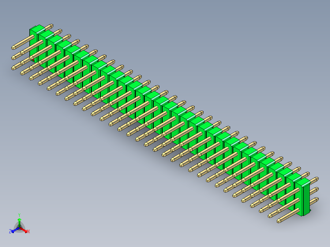 彩色公头100mil（2.54mm）系列-DS1021_green_3x31p_100mil_Type1_rev1.0正等轴测图