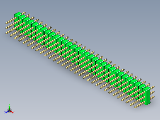 彩色公头100mil（2.54mm）系列-DS1021_green_3x31p_100mil_Type1_rev1.0正等轴测缩略图